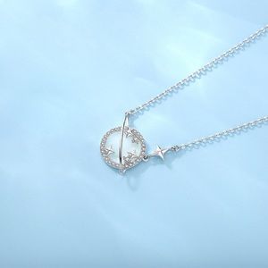 925 Sterling Silver Mother of Pearl Moon with starts and rings necklace charm